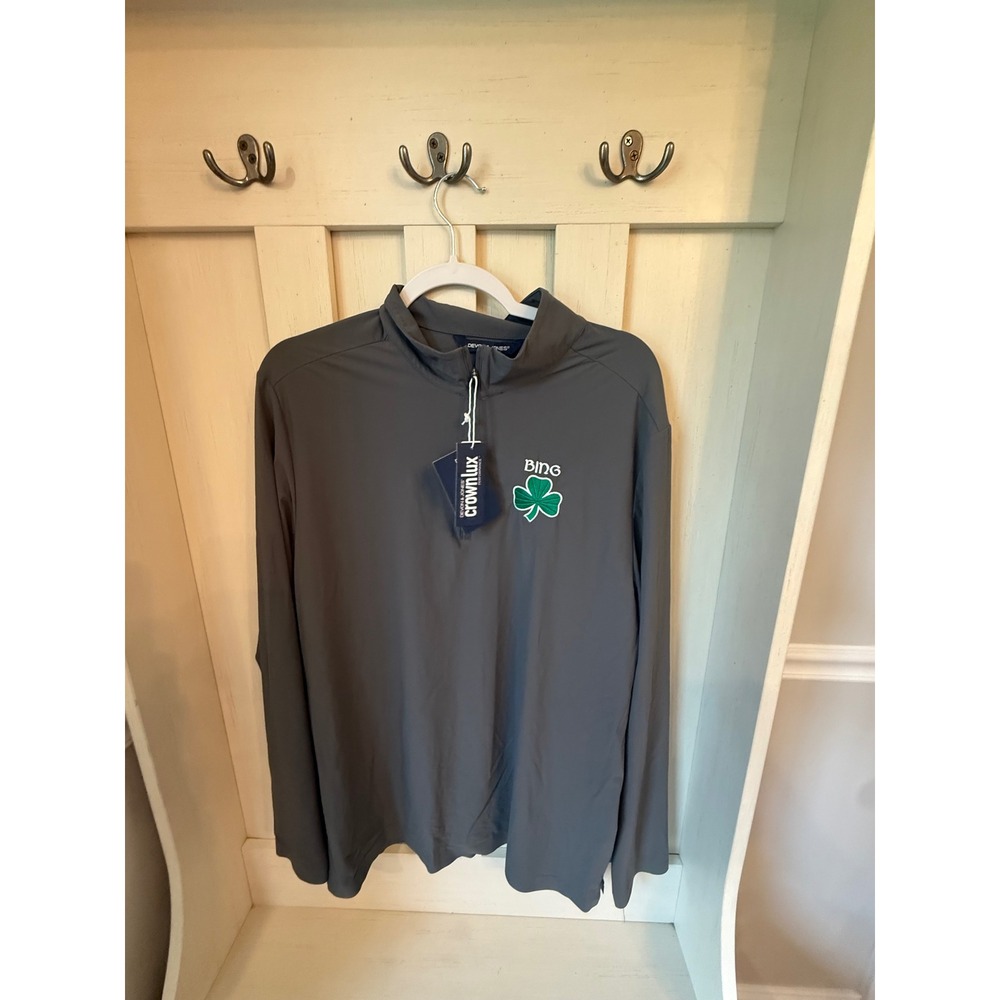 Devon & Jones Mens CrownLux Performance Half Zip Pullover Gray Shamrock Bing L